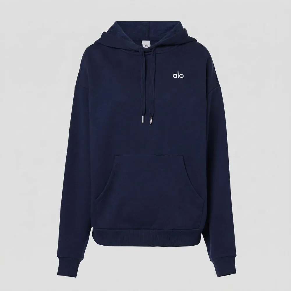 Alo Yoga Accolade Hoodie Navy Blue Pullover Sweatshirt
